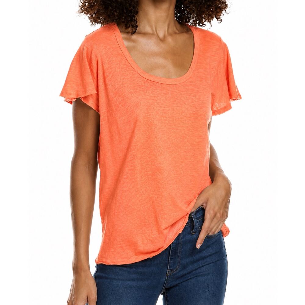 Michael Stars Jana Scoop Neck Flutter Sleeve Supima Slub Tee OS NWT Camilia
